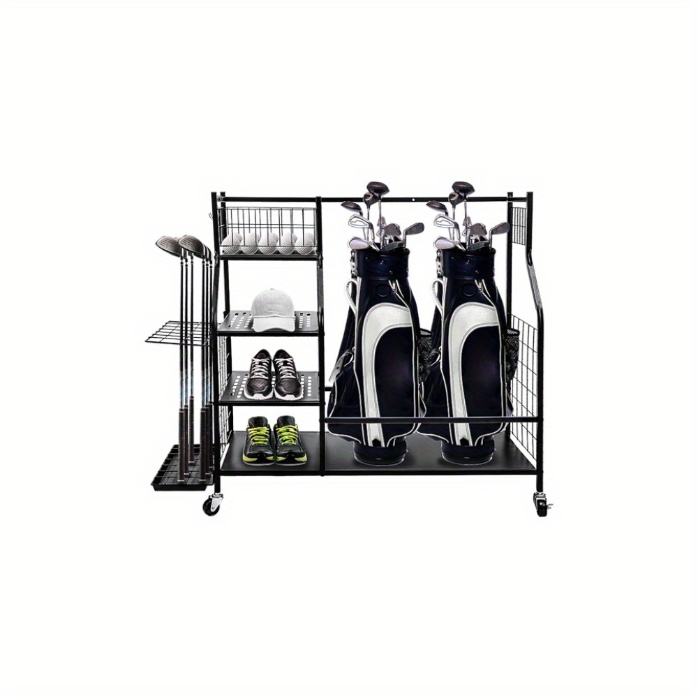 TEMU Golf Organizer With Wheels Oversized Golf Club Organizer Golf Bag Rack With Accessory Rack Heavy Duty Golf Organizer For Garage Shed Basement