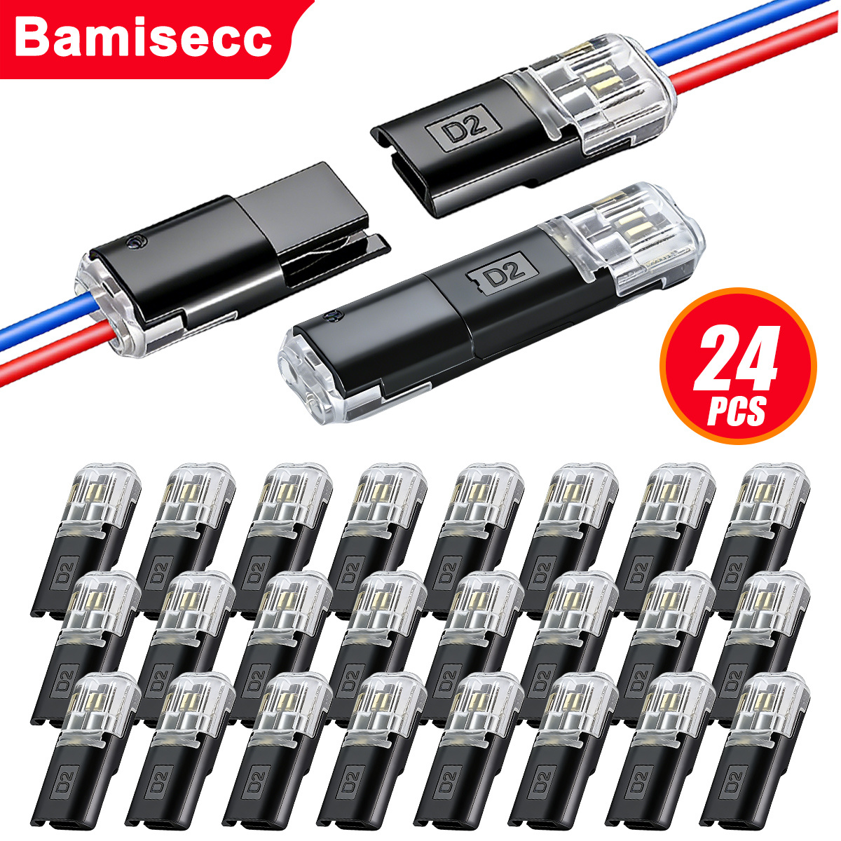 TEMU 46pcs/24pcs Plug-in Led Cable Connector, Dual-pin Universal Connector, No Wire Stripping Required, Pvc Insulated, Quick Connection, -free