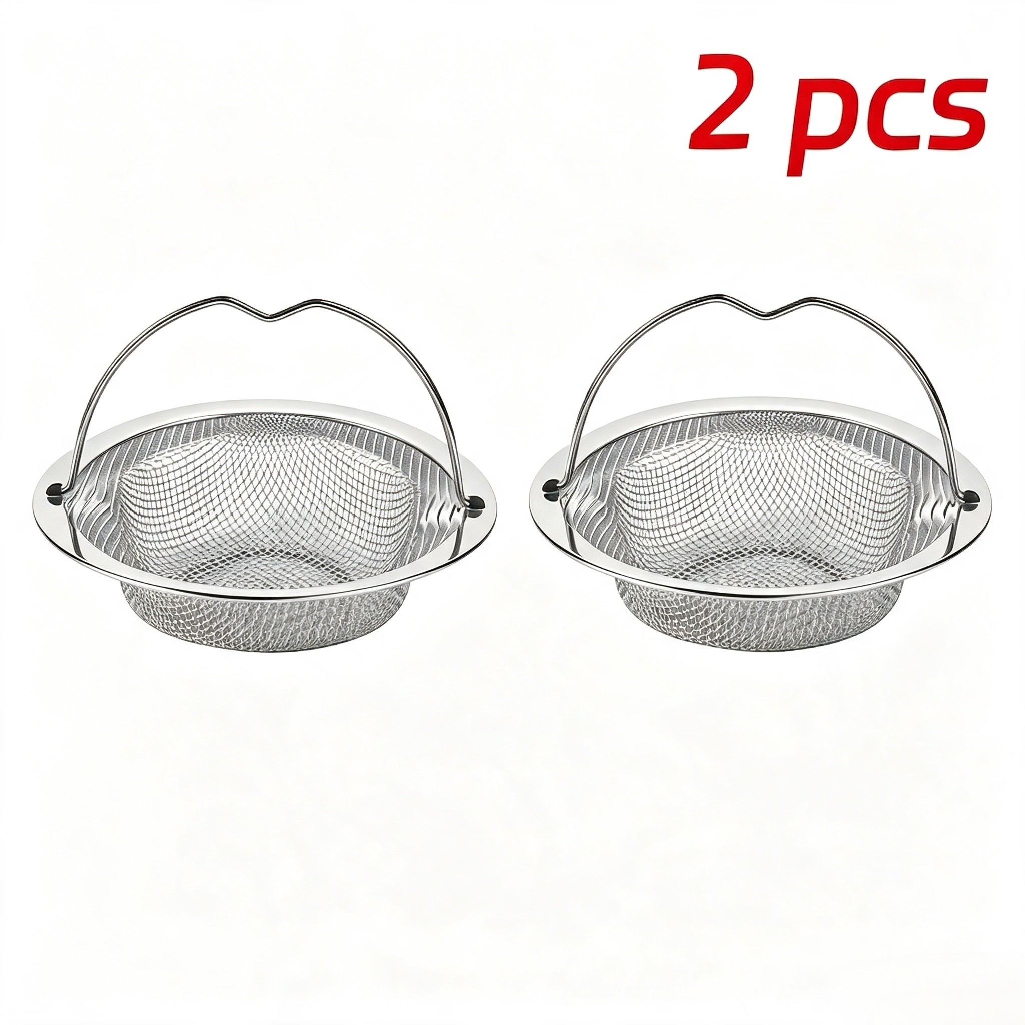 TEMU 2pcs Stainless Steel Sink Strainer With Handle – Rust-proof, Anti-clogging Mesh Filter, Suitable For Kitchen And Bathroom Sinks, Made Of 201