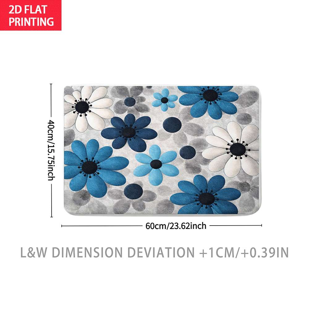 TEMU 2d Flat Floral Pattern Flannel Floor Mat Nonslip Absorbent Washable Decorative Rug For Bathroom Kitchen Home Decor Living Room Accent Rug