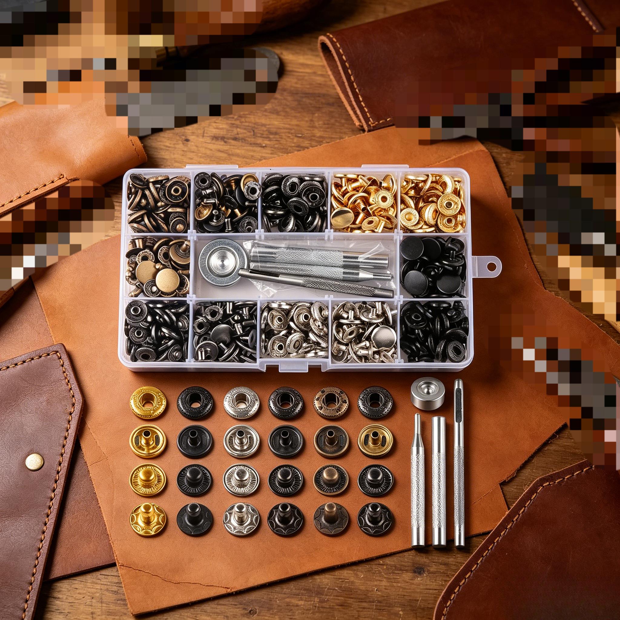 TEMU Heavy Duty Leather Set, Metal , Including Installation And Fixing Tools, Seamless Anti Rust Suitable For Jeans, Jackets, Backpacks, Belts,