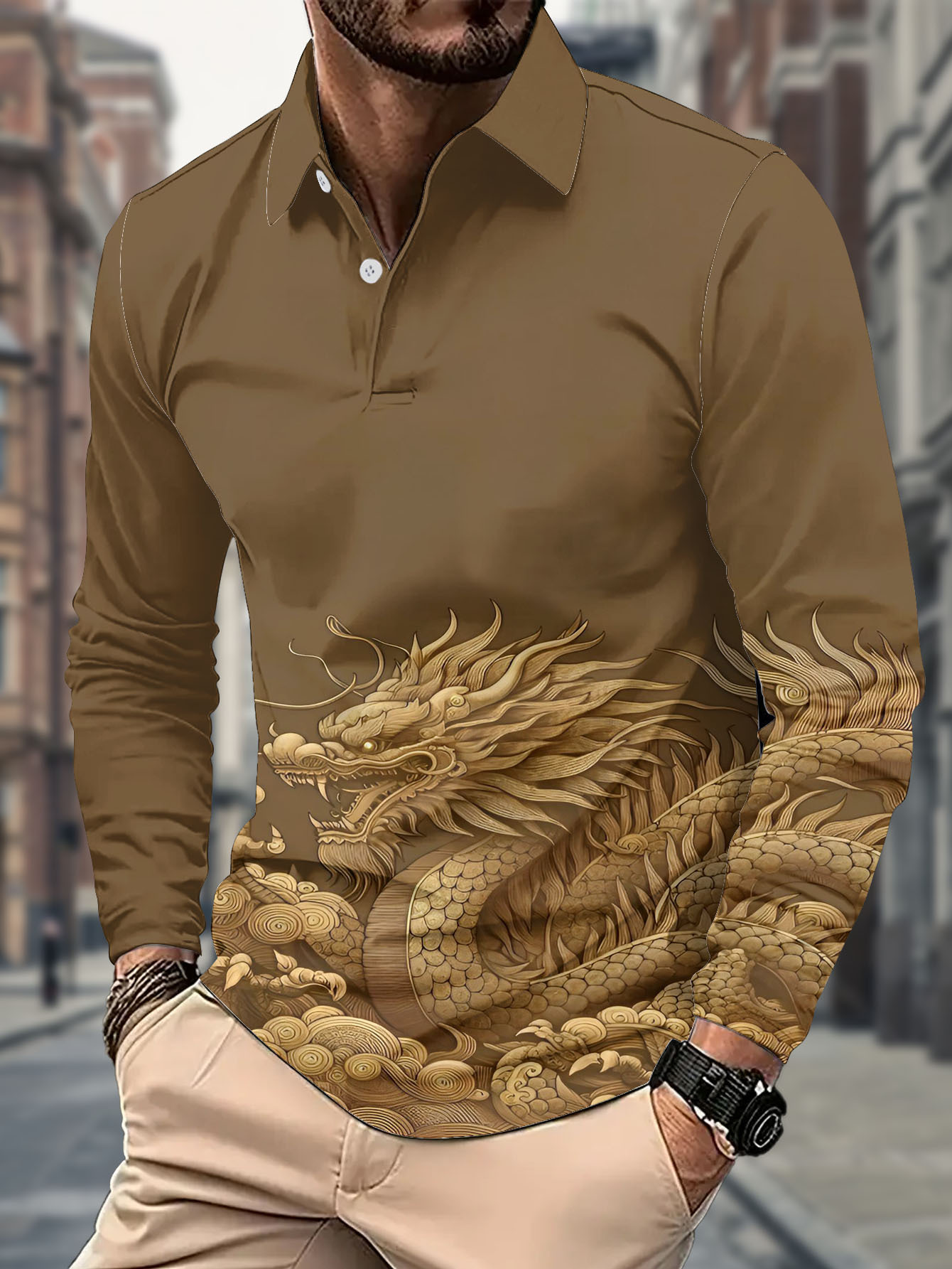 1pc mens casual long sleeve shirt dragon pattern 100 Temu United