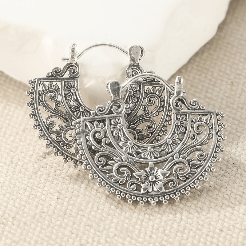 Women's Ethnic Style Carved Metal Semi-circular Earrings