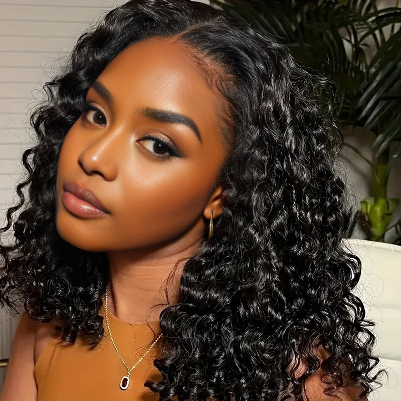 TEMU 14-inch Water Wave Lace Frontal Short Bob Wigs Made From 150 Density Brazilian Hair For Women.