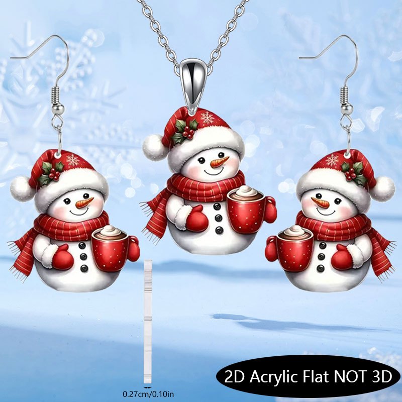TEMU 3pcs 2d Plane Cute Cartoon Christmas Snowman Fashion Trend Necklace Earrings Commemorative Versatile Exquisite Christmas Birthday Gift, 2d Flat,