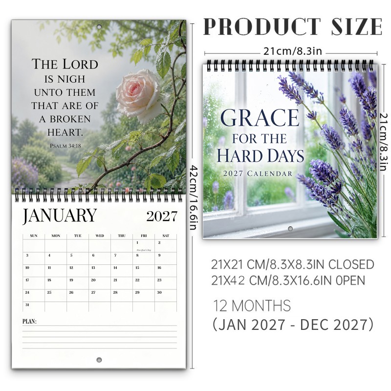 TEMU Christian Encouragement 2027 Wall Calendar Lavender By Window Soft Light And Scripture Thick Paper And Marked Holidays Home And Office Organizer
