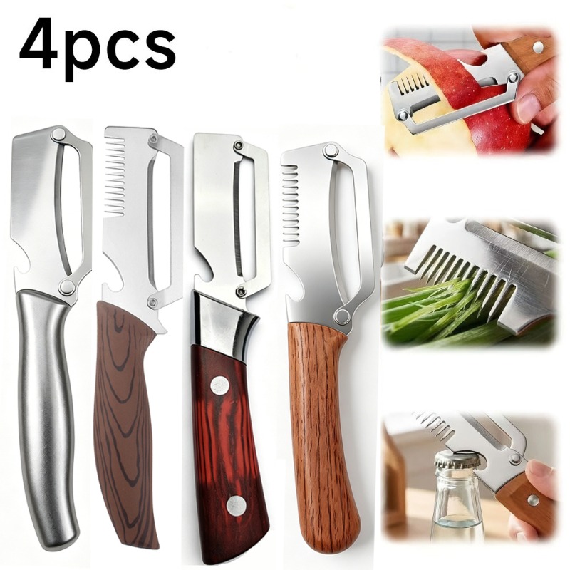TEMU 4pcs Set Multi- And Vegetable Peeler, Suitable For Right-handed Use Only, Stainless Steel Wide Blade Potato And Carrot Peeler, 3-in-1