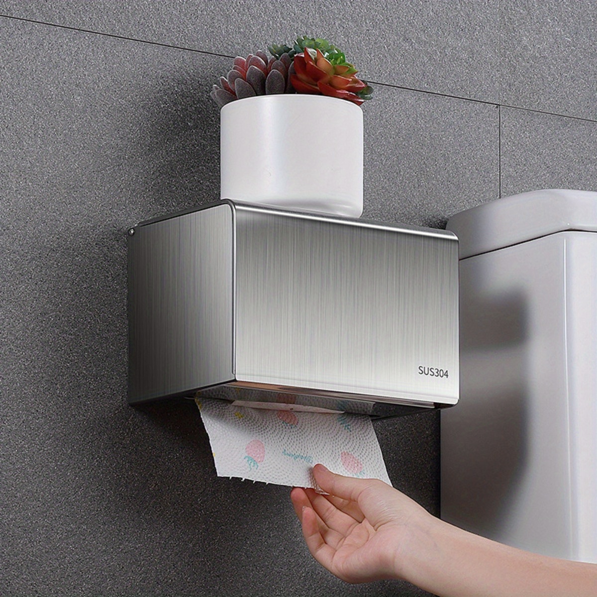 stainless steel tissue box holder square no punching bathroom tissue holder 304 stainless   toilet paper box wall mounted organizer Product details 0