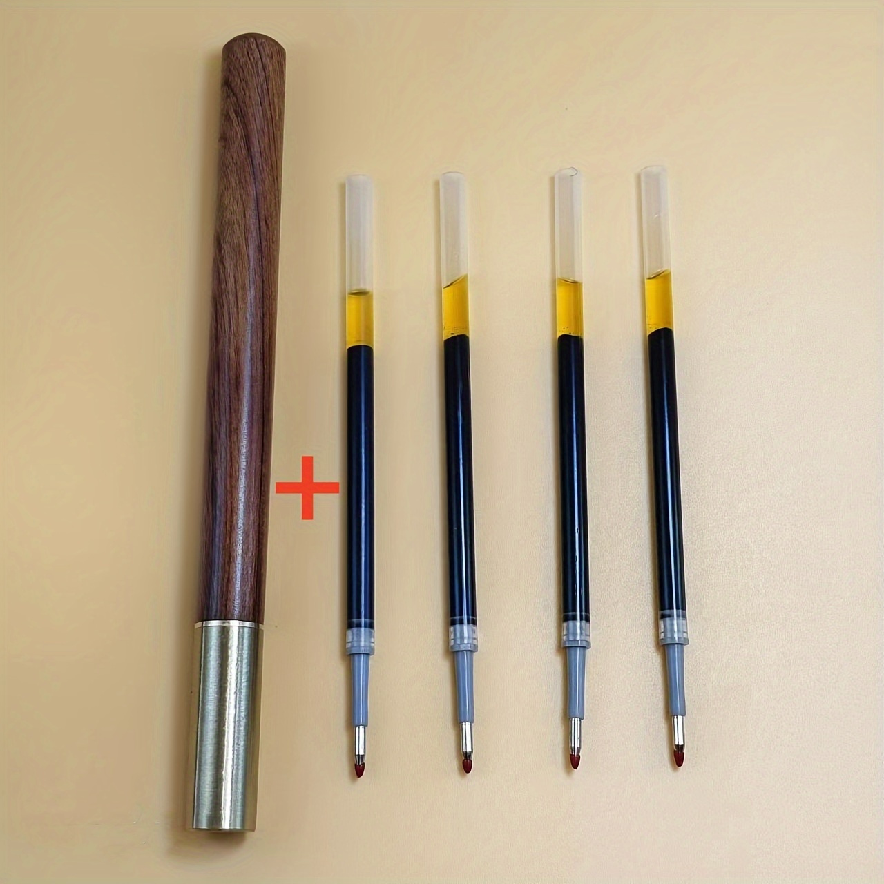 Image of Vintage Gel Fountain Pen With 4 1 Replacement Refill, Elegant Wooden Signature Writing Pen Suit