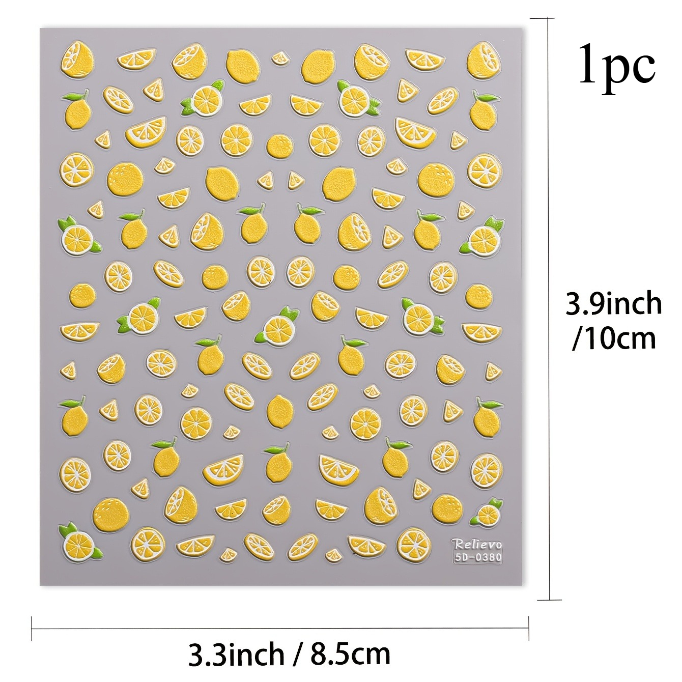 1pc 5d Lemon Nail Sticker | Self-adhesive Resin Nail Decal With Crystal Accents — Summer Nail Decoration