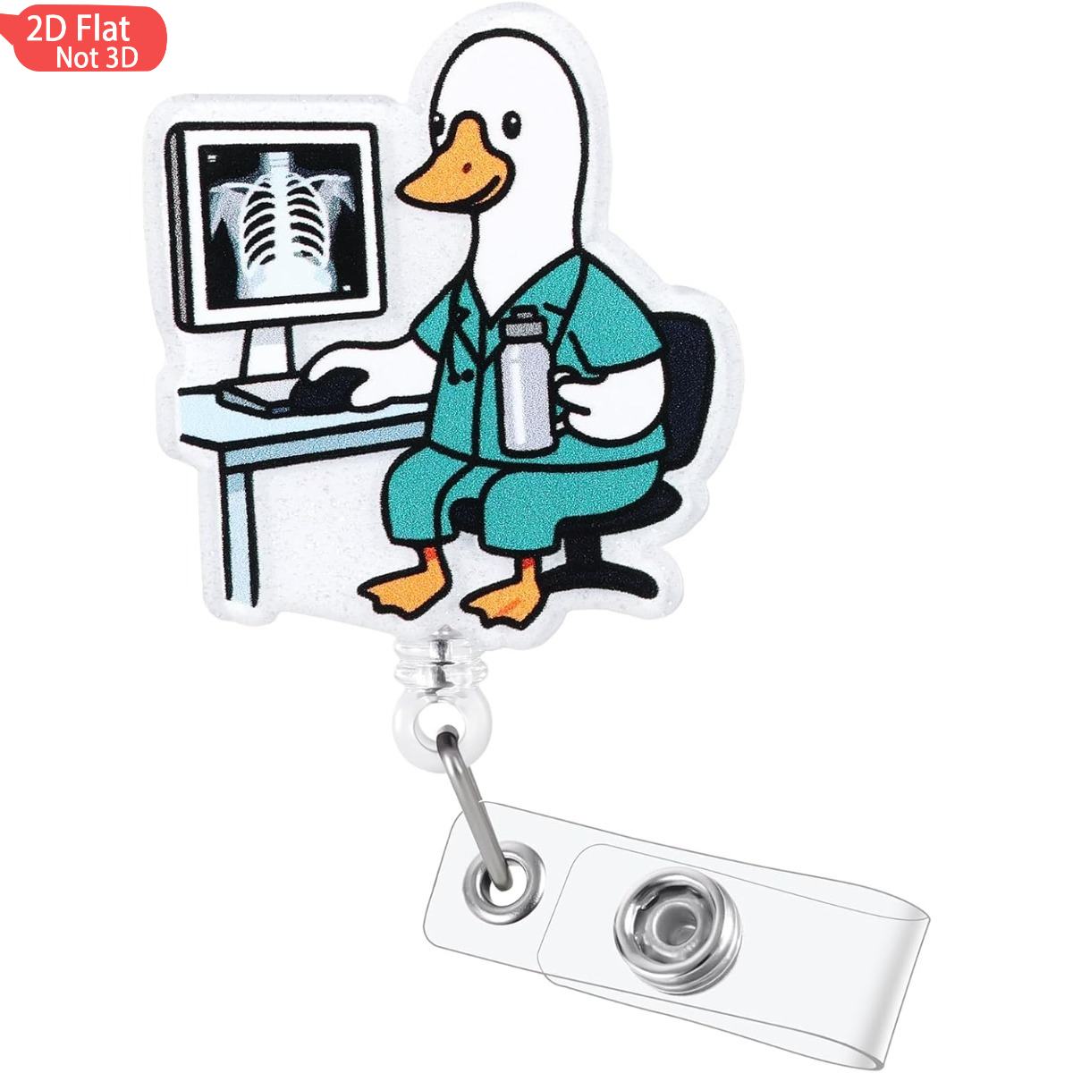 TEMU 2d 2d Flat Silly Goose Humorous Nurse Badge Reel, Cute Retractable Id Card Holder For Radiation Technologists, Suitable For Rn, Lpn, Rt, Cnmt,