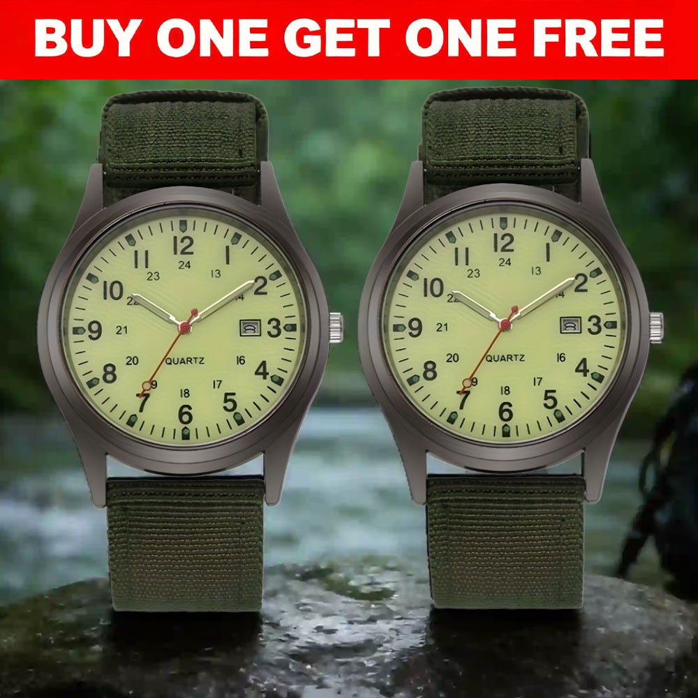 TEMU Buy 1 Get 1 Free, 2pcs New Canvas Casual Fashion Quartz Watch - Suitable For Daily Wear, Ideal Birthday/christmas/new Year Gift