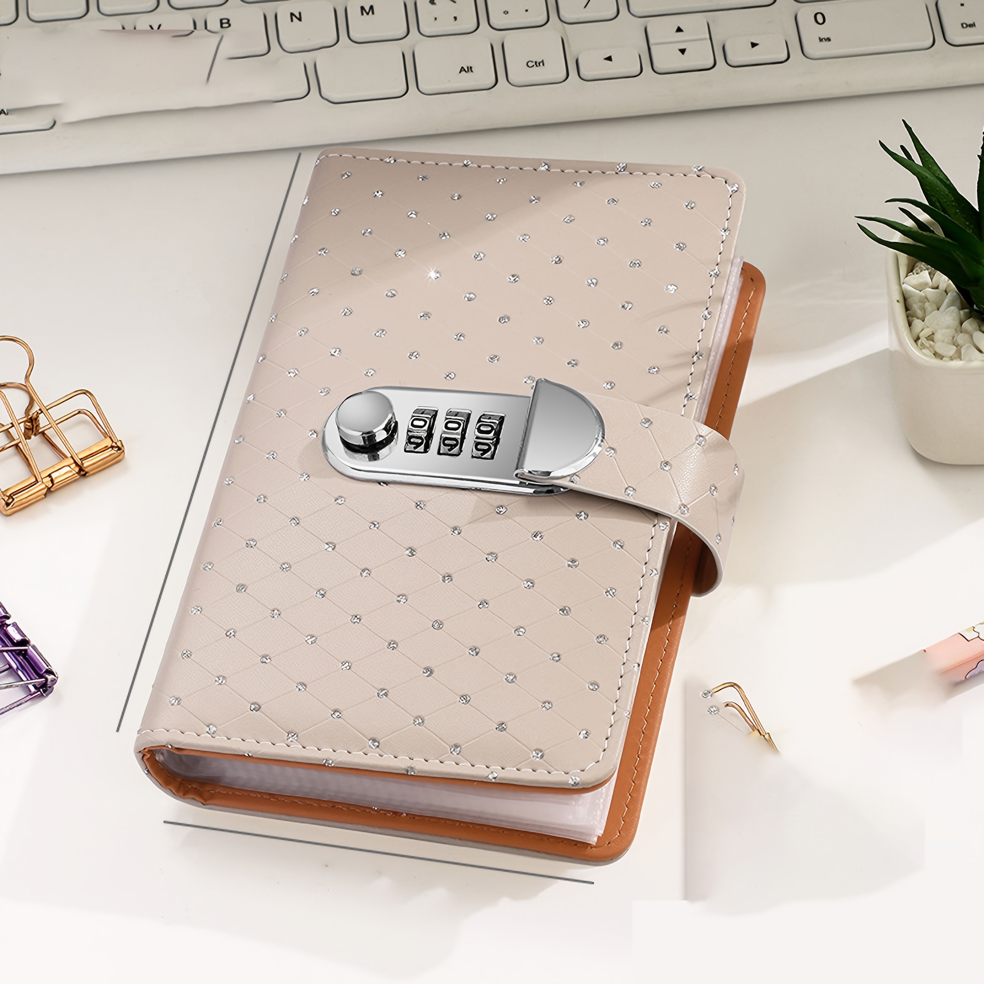 TEMU Sparkling Diamond Password Lock Savings Book, Large Capacity Cash Organizer With Combination Lock, Portable Money Saving Notebook For Budgeting