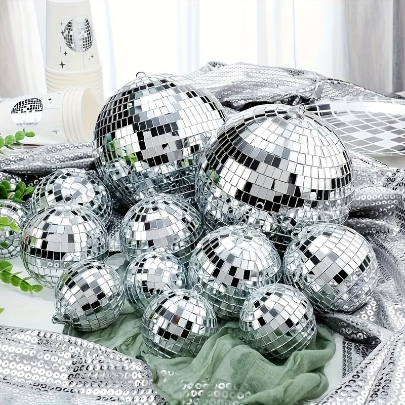 14pcs mirror disco ball set 4 sizes silver hanging mini disco balls with hanging rope 2cm 3cm 4cm 5cm reflective disco ball ornaments for 70s disco party wedding christmas home bar holiday event decor