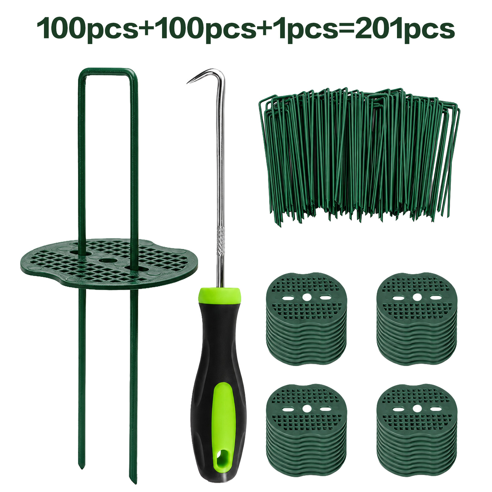 Image of 201pcs And 100 Washers And 1pc Pick Hook Lawn U-shaped Nail Set, U-shaped Ground Stakes For Garden, 6-inch Galvanized U-shaped Landscape Nails, Heavy-duty Garden Stakes, Ideal For Securing Lawns