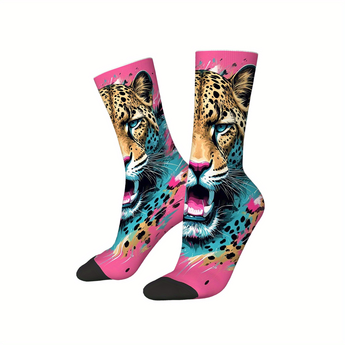E-shop 1 Paar bunte Damensocken mit Leopardenmuster im neuartigen Design, bequeme erfrischende Herren-Modesocken für den Sommer, verspielte