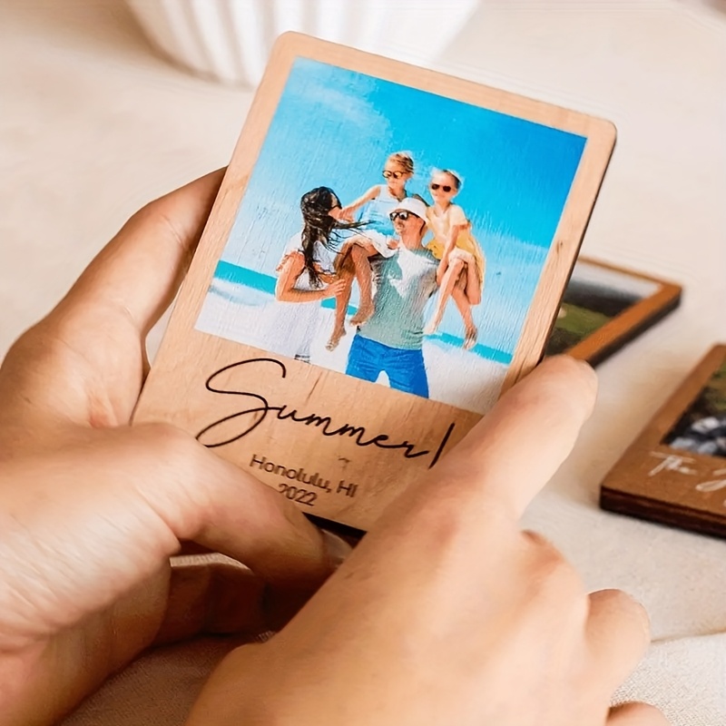 TEMU Aimant de réfrigérateur photo personnalisé en bois - Photo//Design adapté pour de des professeurs, de des pères, panneau en bois avec base,