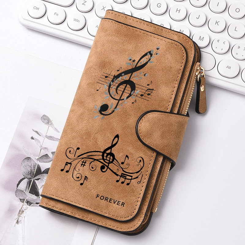 TEMU [musical Note Pattern Wallet] Long Card Holder Wallet With Multi-slots, Musical Staff Print Purse For Women Men, Large Capacity Travel Card