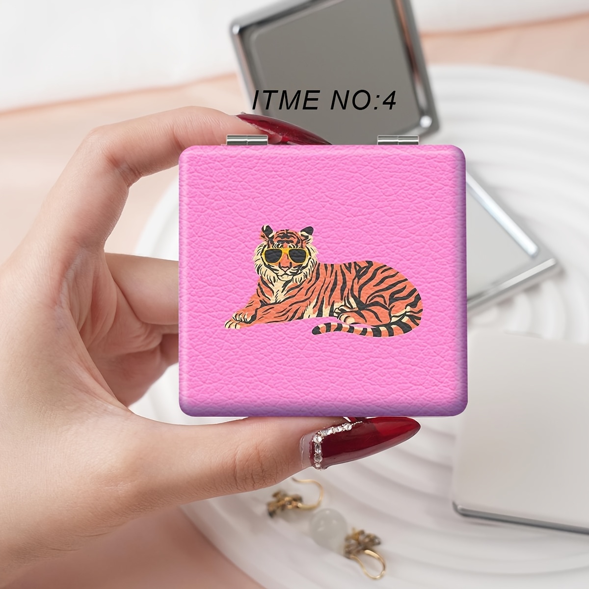 Girls' Portable Folding Mirror with Leopard & Tiger Patterns