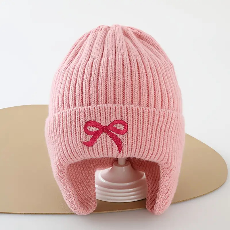 Winter Ear Protection Hat Cute And Stylish Knitted Design, With Bow Thickened Outdoor Hat Very Suitable For Outdoor Skiing 3-