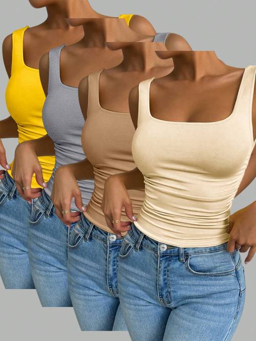 4pcs set womens adjustable vest set versatile casual comfortable square neckline