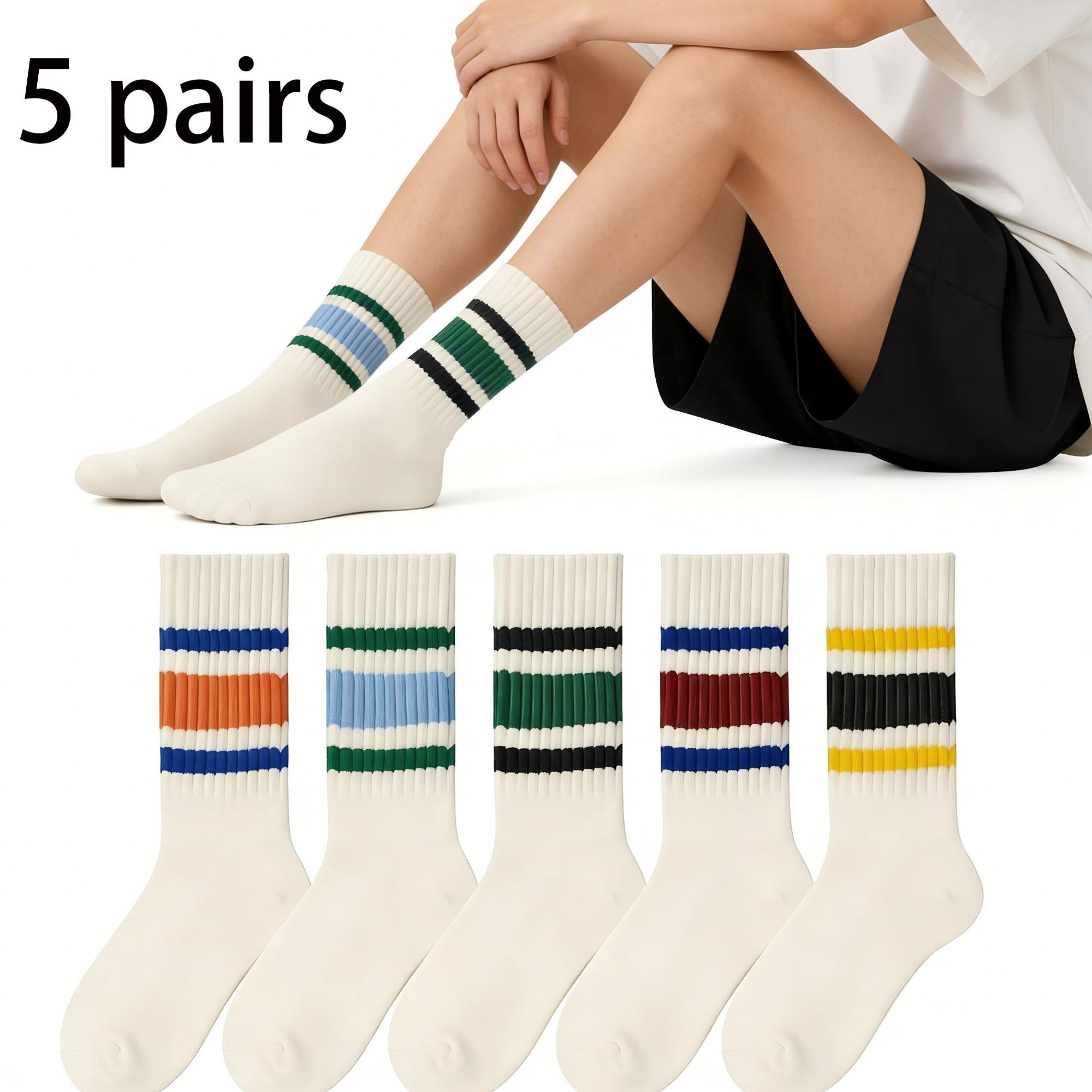 TEMU Lot de 5 paires de chaussettes tubulaires rétro pour homme et femme - Élastiques, respirantes, adaptées au sport, à de sport - Douces, , de