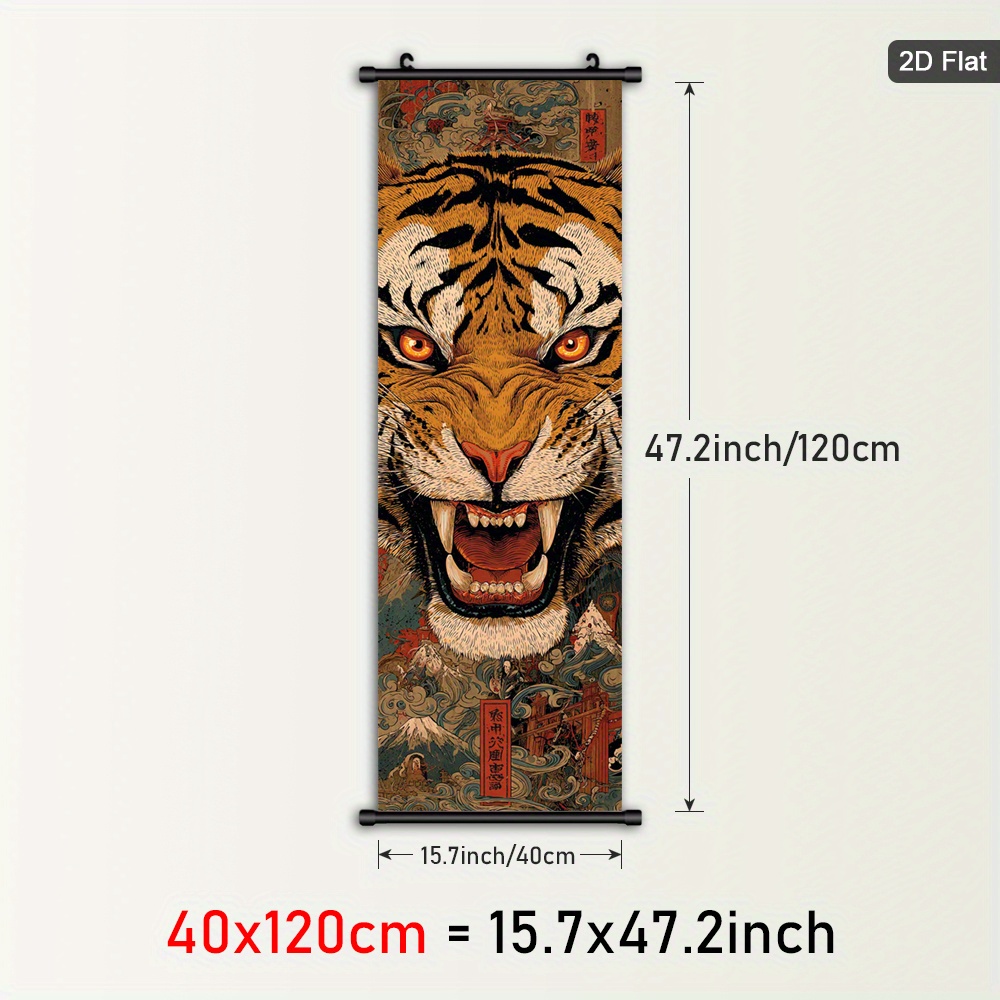 TEMU 2d Flat, 2d Flat, 1pc Framed Vibrant Landscape Poster, Tiger Plastic Hanging Painting, Canvas Wall Art, Mystical Atmosphere Scrolls Painting,