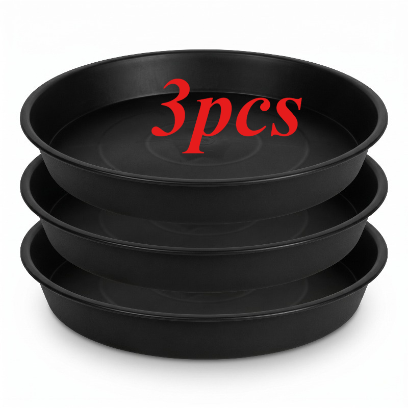 TEMU 3-pack 13.38 Inch Round Plant Saucers, Black Plastic Flower Pot Drip Trays, Leakproof Water Catch Trays For Indoor Outdoor Garden Potted Plants