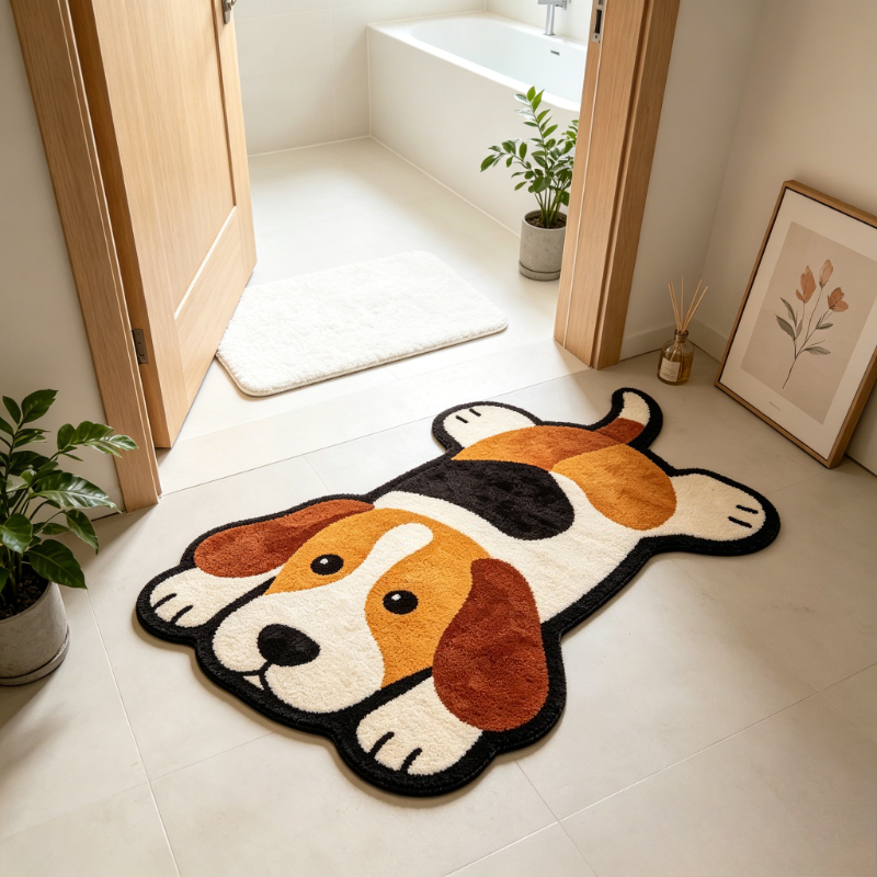 TEMU Alfombra de perro Beagle para baño, junto a la cama y entrada - y esponjosa con cachorro de Beagle, tapete antideslizante lavable a máquina,