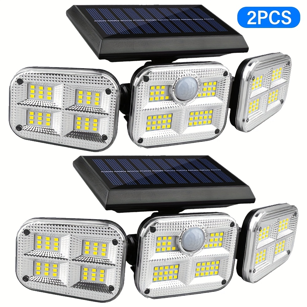 E-shop 2er-Pack Solar-Außenleuchten, 122 hochhelle LED-Perlen, 270° Weitwinkel-Außenbeleuchtung, 3 Beleuchtungsmodi, integrierter Bewegungssensor,