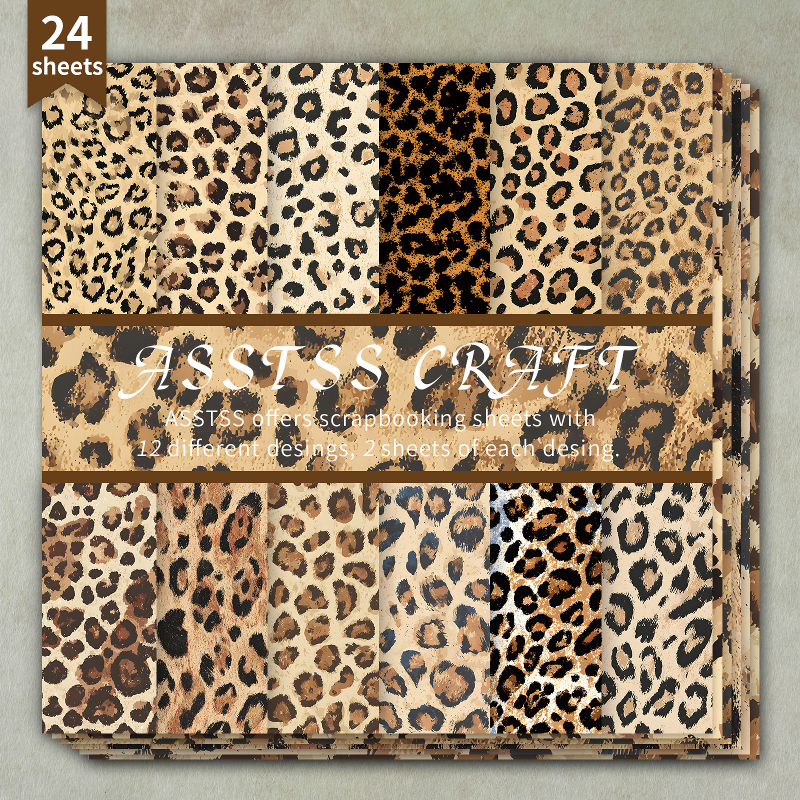 TEMU 24-sheet Scrapbooking Paper Pad Featuring A Retro Distressed Leopard Print Design, Various Crafts Like Journaling, Collage Art, And Greeting