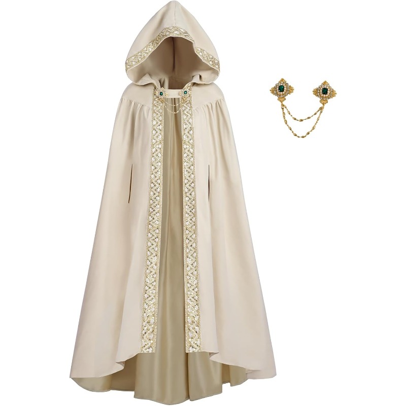 Image of Long Hooded Cloak For Women Suede Hooded Cape Medieval Renaissance Cloak Halloween Costume