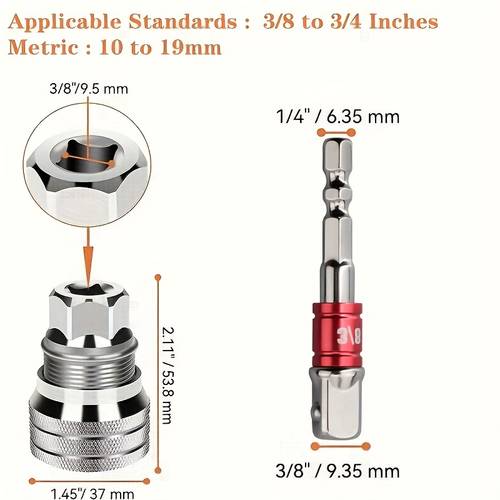 Clé à douille universelle réglable, applicable aux dimensions métriques standard 10-19 mm, clé à cliquet de 3/8" à 3/4", nouvel ensemble de clés à douille à entraînement réglable mise à jour 2023, applicable aux clés dynamométriques à entraînement de 3/8" et aux perceuses électriques