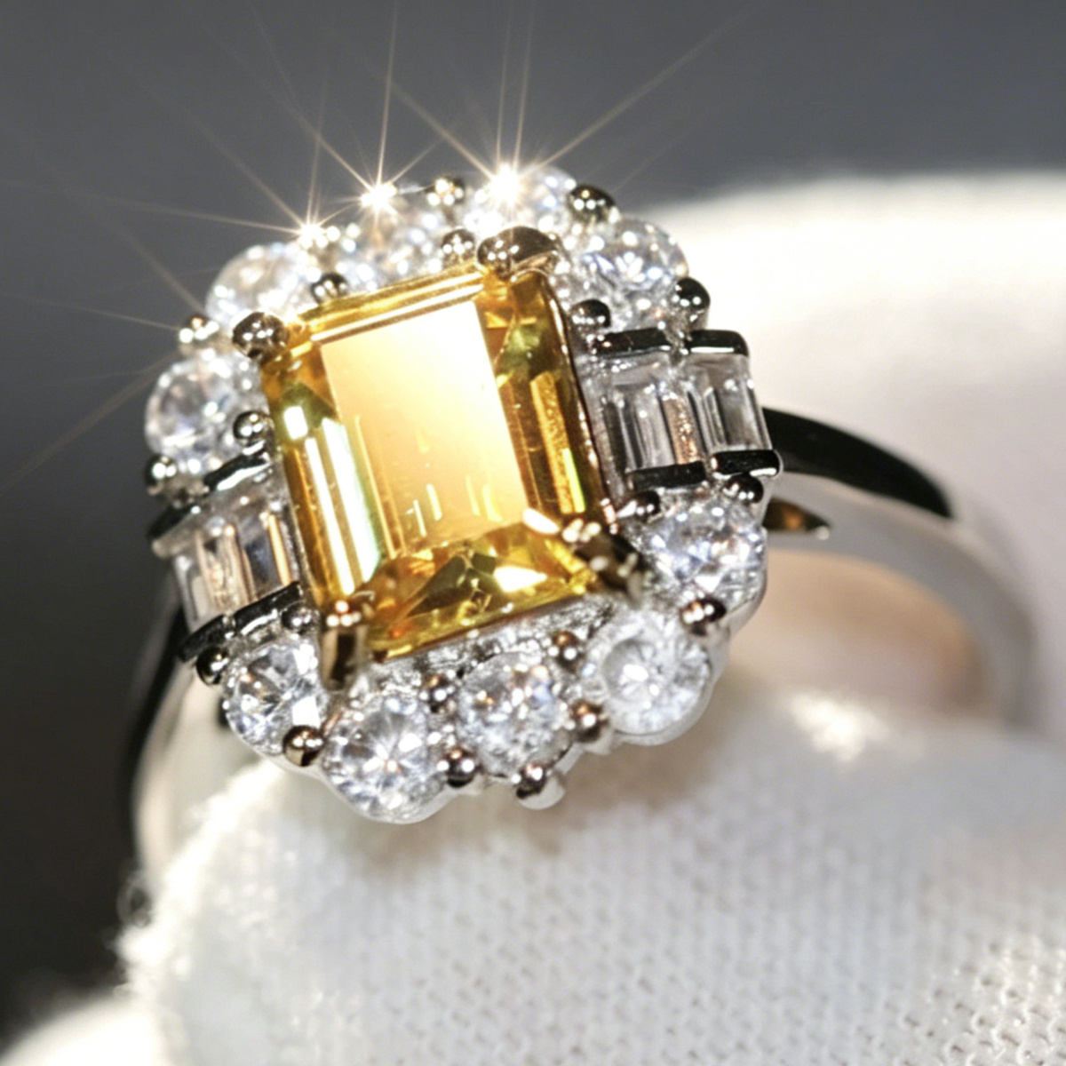 Women's Luxurious Yellow Synthetic Cubic Zirconia Engagement Ring
