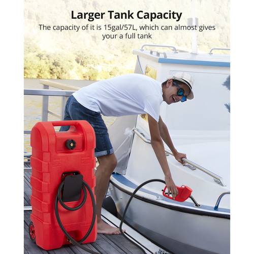 wheeled red hdpe 15 gal fuel caddy with hand operated pump spout sealed anti leak fuel tank for construction site outdoor machinery fuel supply