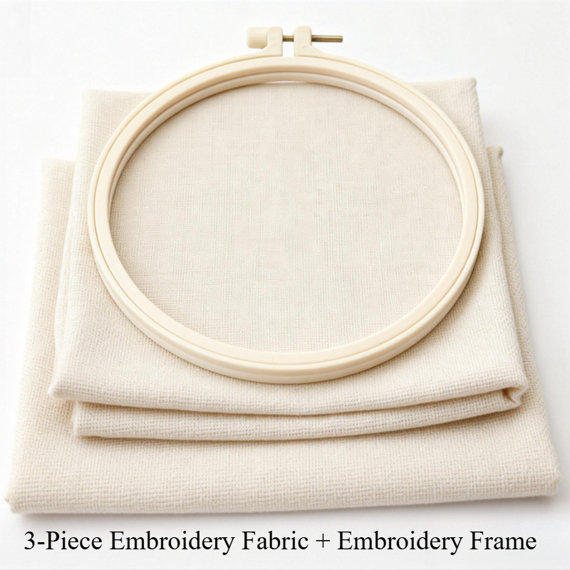 Image of 3pcs Of Fabric, Free Embroidery Hoop Included. Suitable For Clothing Crafts, Flower Pots, Tablecloths, Handmade Projects, Cross- Fabric, And Craft Fabrics