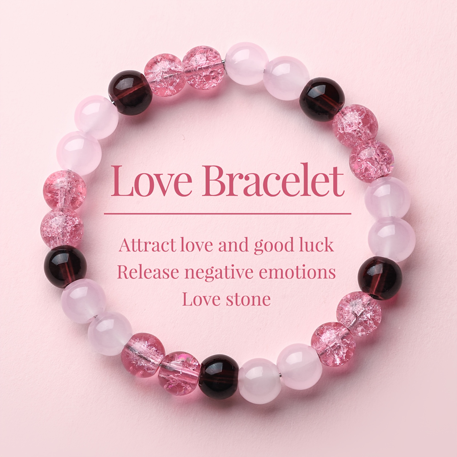 Image of 1pc Natural Pink Heart Stone Bracelet For Women | Rose Quartz And Red Jasper Beads, Love And Good Luck, Marble Pink To Magenta Gemstones, Valentine's Day And Anniversary Gift, Friendly, Obsidian