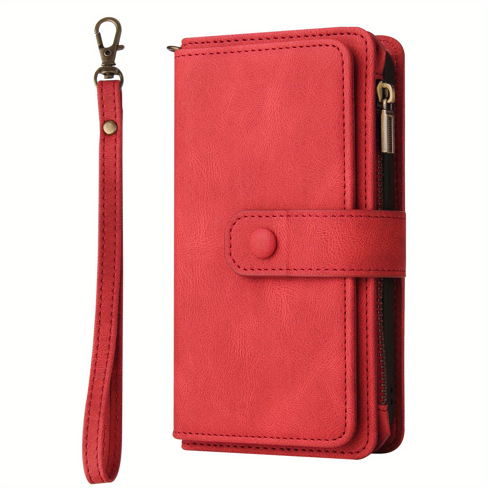 TEMU Phone Case - Feel 15 Card Zipper Faux Leather Case Phone Case Frosted Unique Texture High Quality Luxury Multi-card Slot Zipper Coin Purse Card