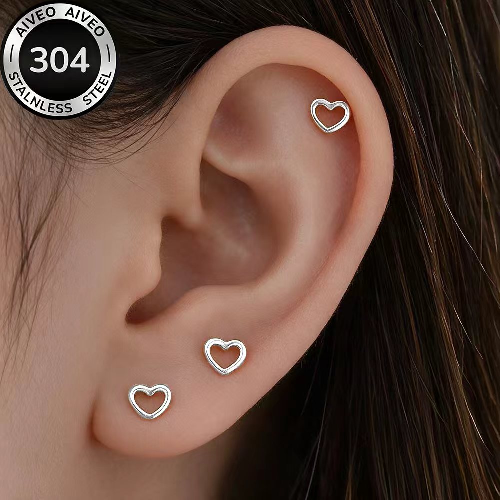 3-Pair Golden Stud Earrings Set