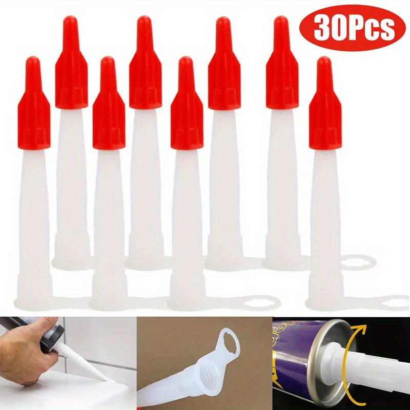 Image of 30pcs Of Replacement Tube Nozzle Caps, Resealable Mastic Cartridge Red Nozzles, Screw Covers For Caulking Tubes