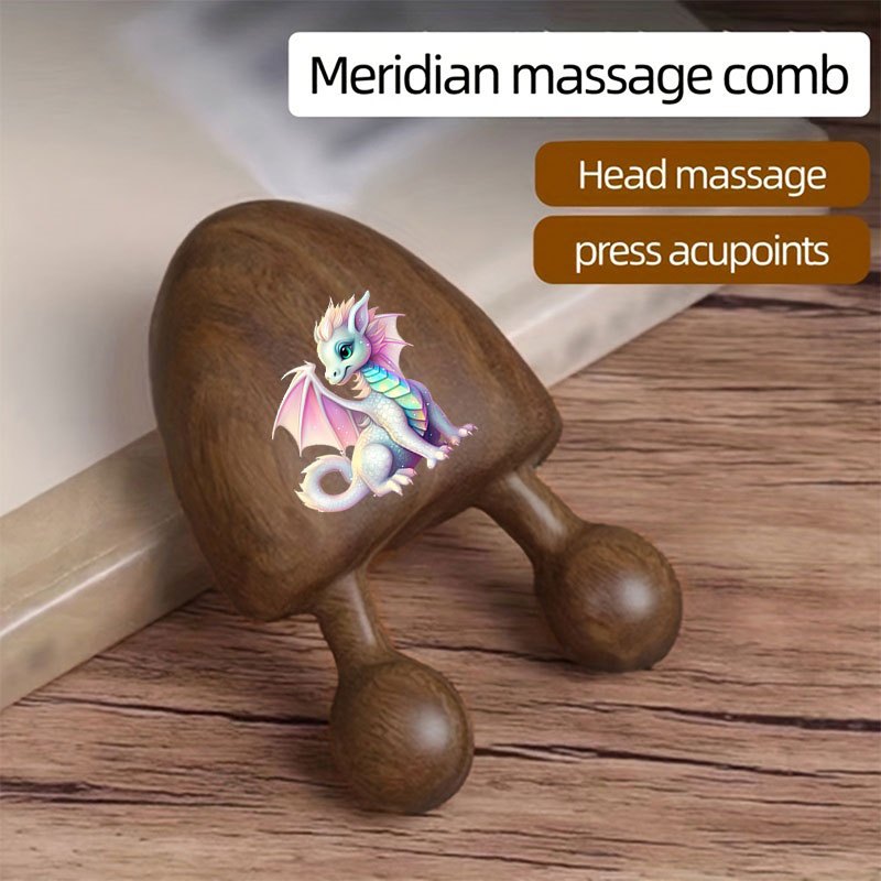 TEMU 1pc Natural Wooden Meridian Massage Comb, Multifunctional Nose Massager Facial Eye Massage Tool, Handheld Dual Ball Acupressure Massager Gua Sha