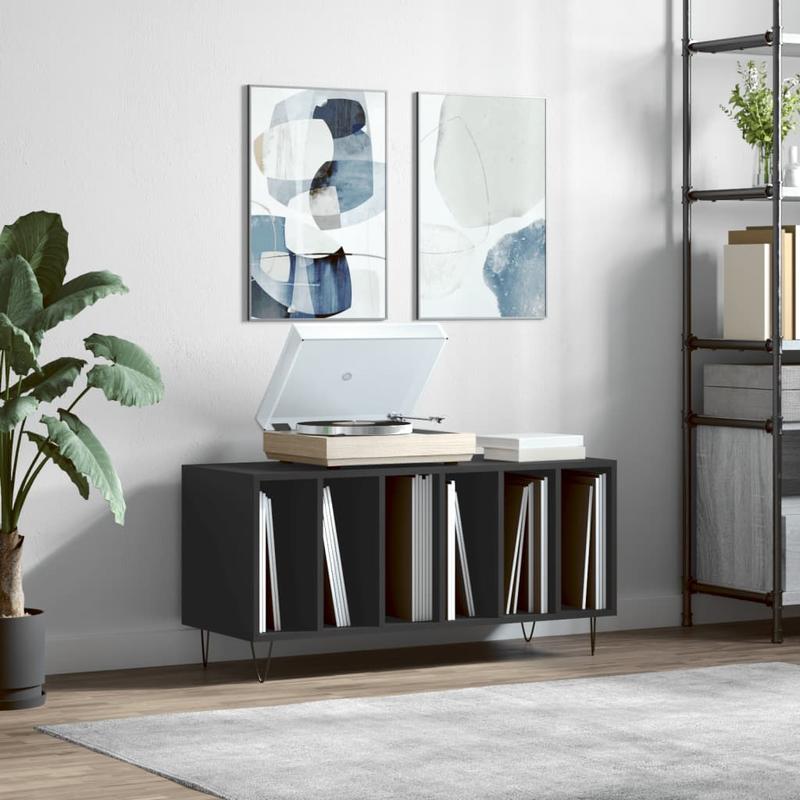 TEMU Modern European Style Compatible For /vinyl Records - Assembly Wood-based Storage Unit With Shelving, 100x38x48cm, Black Furniture For, Office,