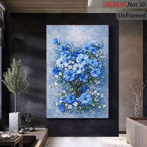 2d flat 1pc large modern minimalist vertical wall blue poster suitable for living room bedroom office decor large frameless for use modern decoration for spring summer gift