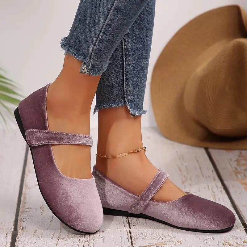 chic burgundy flats for women comfortable lightweight with hook and loop fastener closure work parties details 6