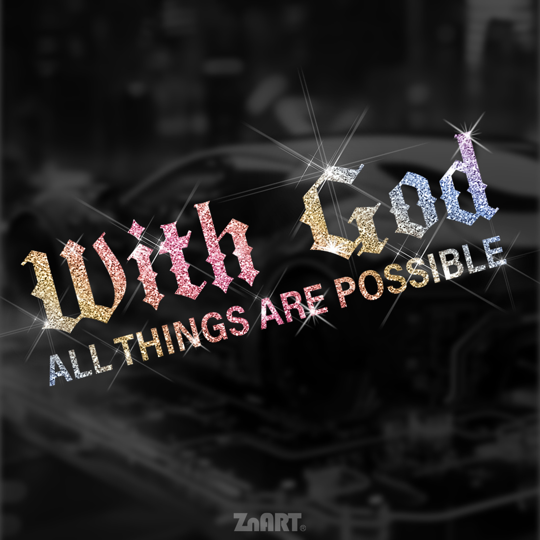 TEMU 1pc Zn Art "with God All Things Are " Glitter Vinyl Sticker - Sparkling Detachable Decal For Cars, Motorcycles, Trucks, Laptops, Walls - Glitter