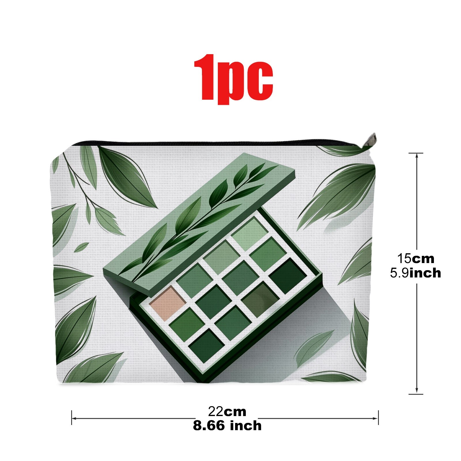 TEMU Botanical Green Leaf Print Double-sided Polyester Makeup Pouch, 5.9 X 8.66 Inch Size Travel Cosmetic Bag, Portable Storage Organizer For Tools,