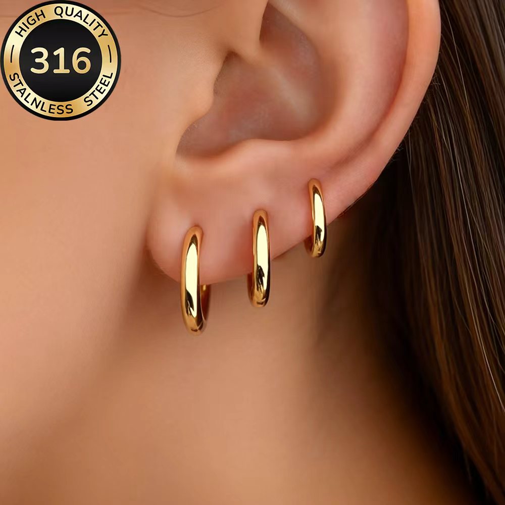 TEMU 3 Pairs Of Jewelry Sets, High-quality Stainless Steel Golden Earrings, Low-allergenic, Fade-resistant, And Elegant, Suitable For Daily Wear Or