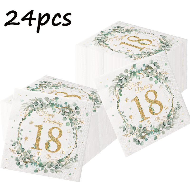Image of 24pcs New Eucalyptus 18th Birthday Theme Napkins Disposable Napkins Suitable For Decorative Theme Party Napkins For Daily Picnics, Theme Party Decoration Party Napkins For Halloween、christmas