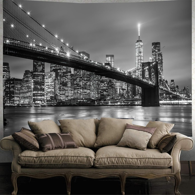 Modern Tapestry New York Manhattan Brooklyn Bridge Night View_voghion.com