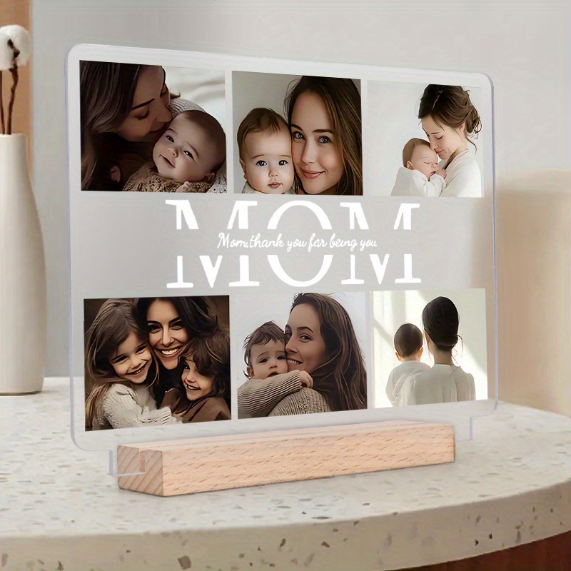 E-shop [2D Flach] 1 Stück individuell anpassbare Acrylplakette mit 6 Fotos & Text - personalisiertes Muttertagsgeschenk, Schreibtischdekoration für